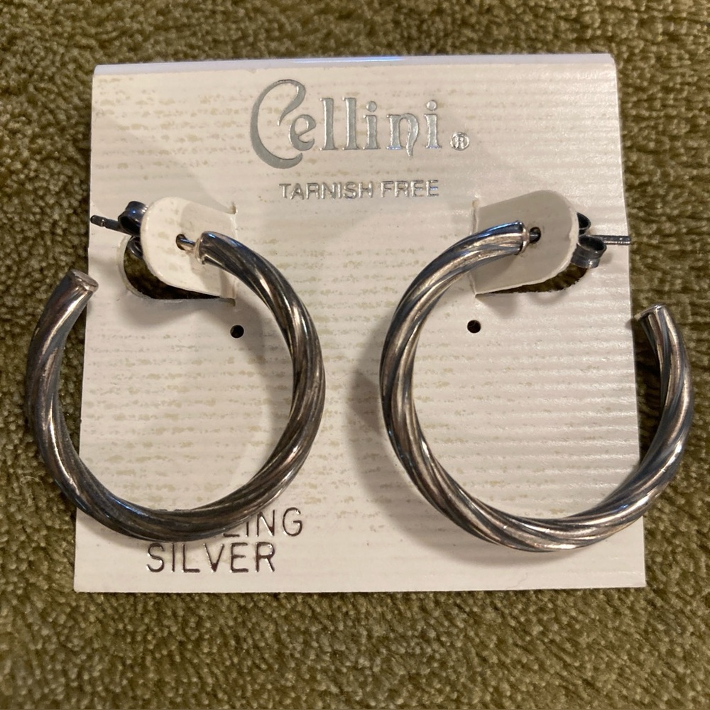 NWT Vintage 80s 90s Cellini Sterling Silver Tarnish Free Hoop Earrings